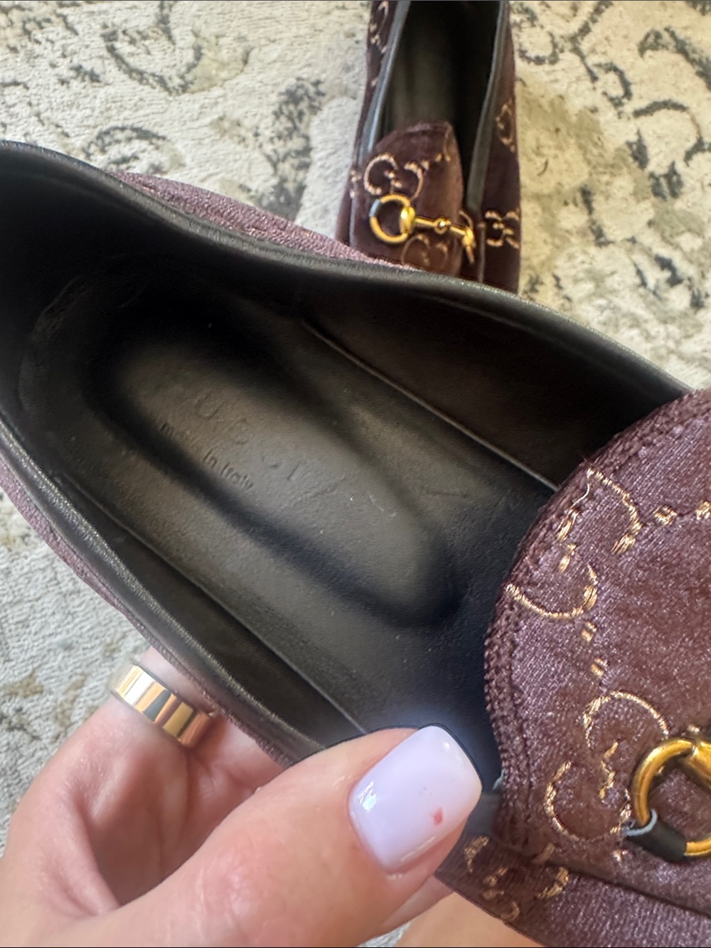 Gucci Women's Brown Velvet Horsebit Loafers - Picture 2 of 6